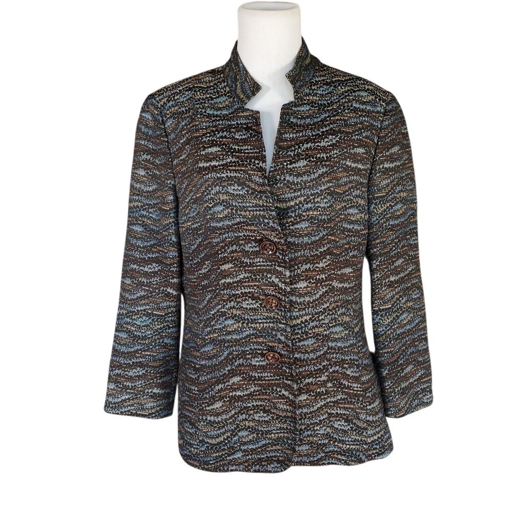 Santorelli Blazer Jacket Black Brown Blue Career Office Italy Size 12